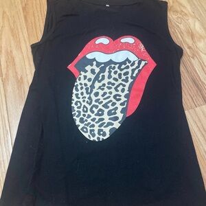Black Tank Top with Red Lips and Leopard Tongue